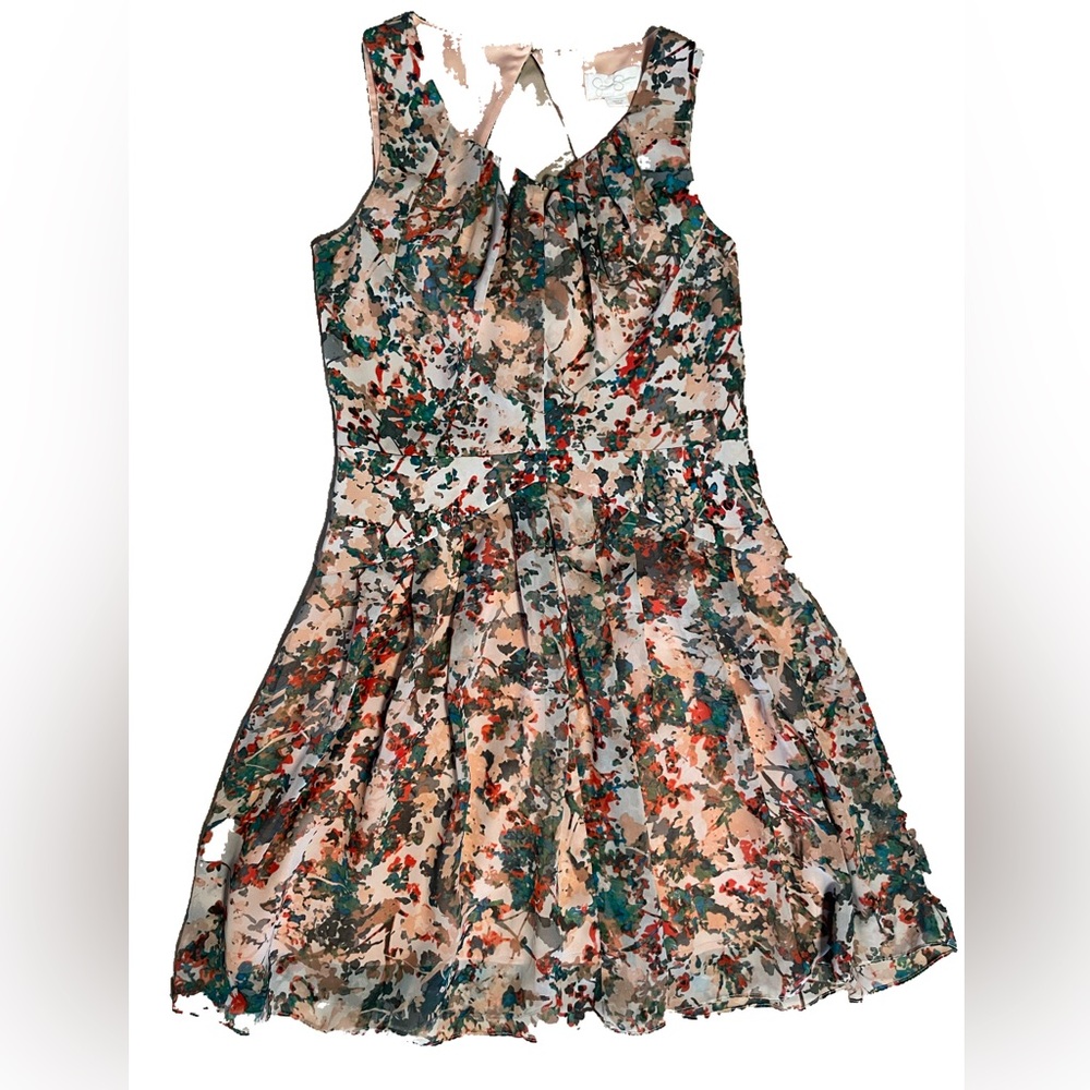Floral print cocktail dress with pleats